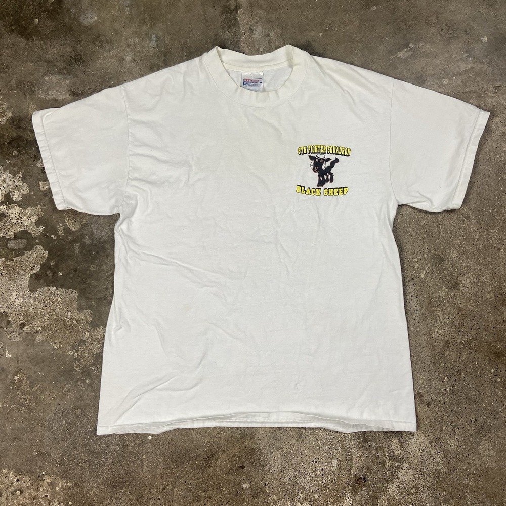 Vintage Air Force T-Shirt Size Large White 8th Fighter Squadron Black Sheep Logo